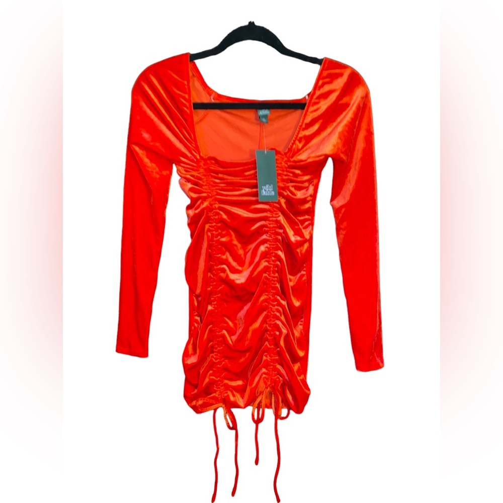 Red Velvet Ruched Bodycon Mini Dress Wild Fable Square Neckline Adjustable Ties